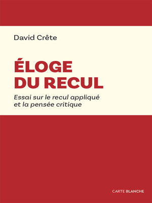 cover image of Éloge du recul